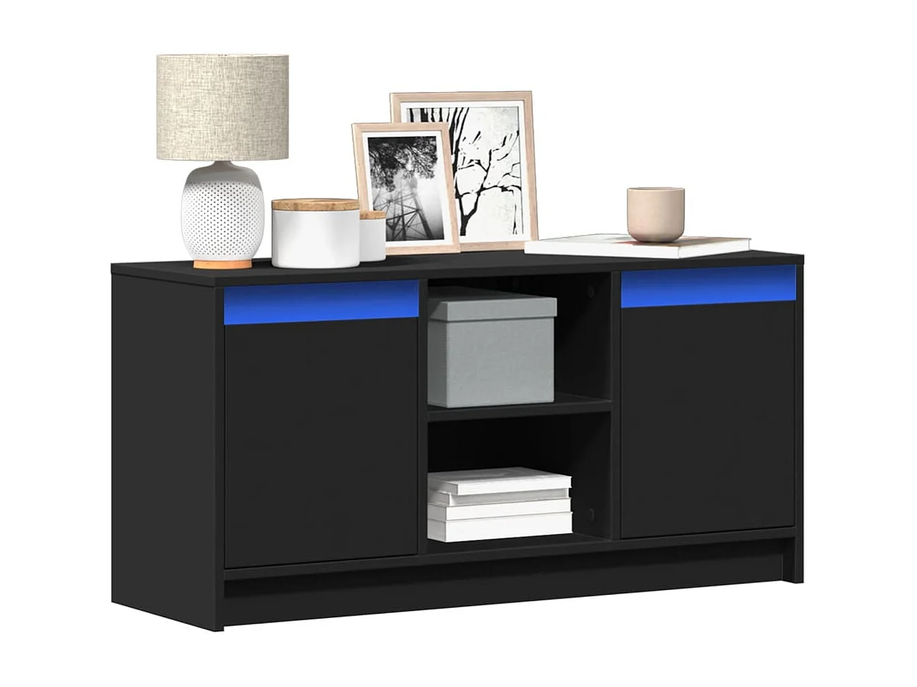 Mueble de TV | Mueble de salón con LED madera de ingeniería negro 100x34x50 cm