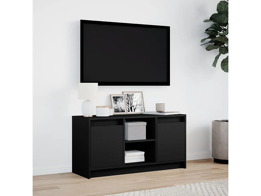 Mueble de TV | Mueble de salón con LED madera de ingeniería negro 100x34x50 cm