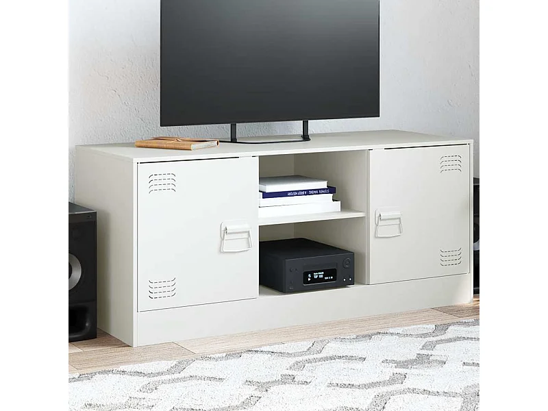 Meuble TV | Banc TV | Armoire TV blanc 99x39x44 cm acier