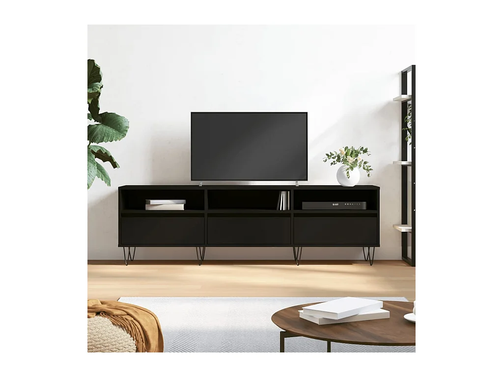 Mueble de TV | Mueble de salón madera contrachapada negro 150x30x44,5 cm