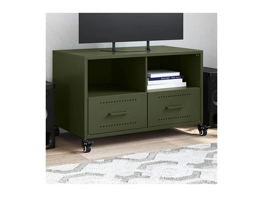 Mueble de TV | Mueble de salón de acero verde oliva 68x39x43,5 cm