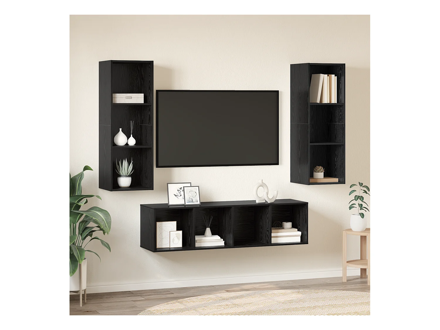 Juego de muebles de TV | Gabinete de TV | Mueble de salón 3 pcs Roble negro 37 x 37 x 142.5 cm