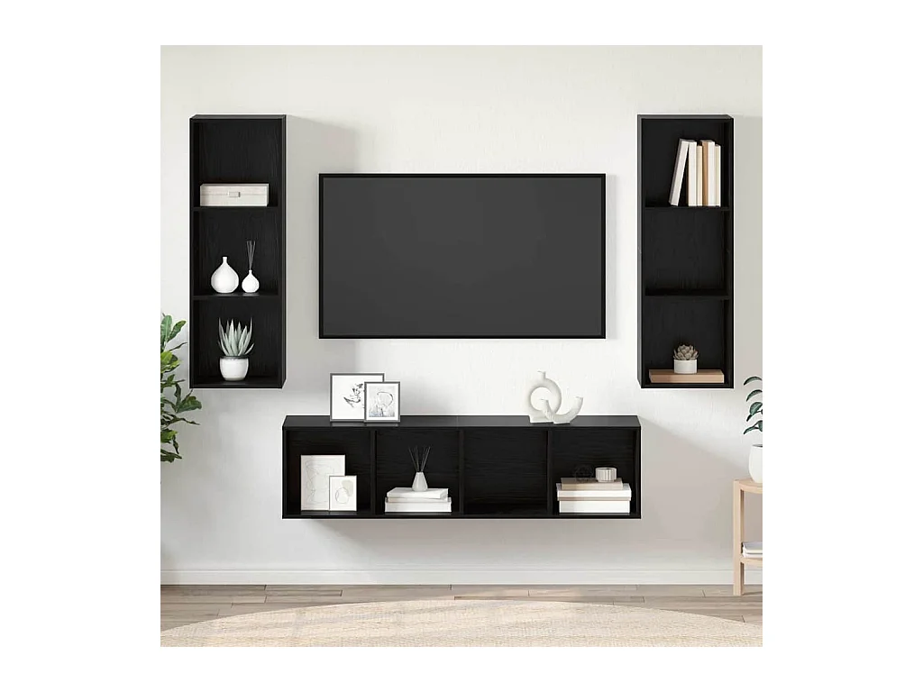 Juego de muebles de TV | Gabinete de TV | Mueble de salón 3 pcs Roble negro 37 x 37 x 142.5 cm