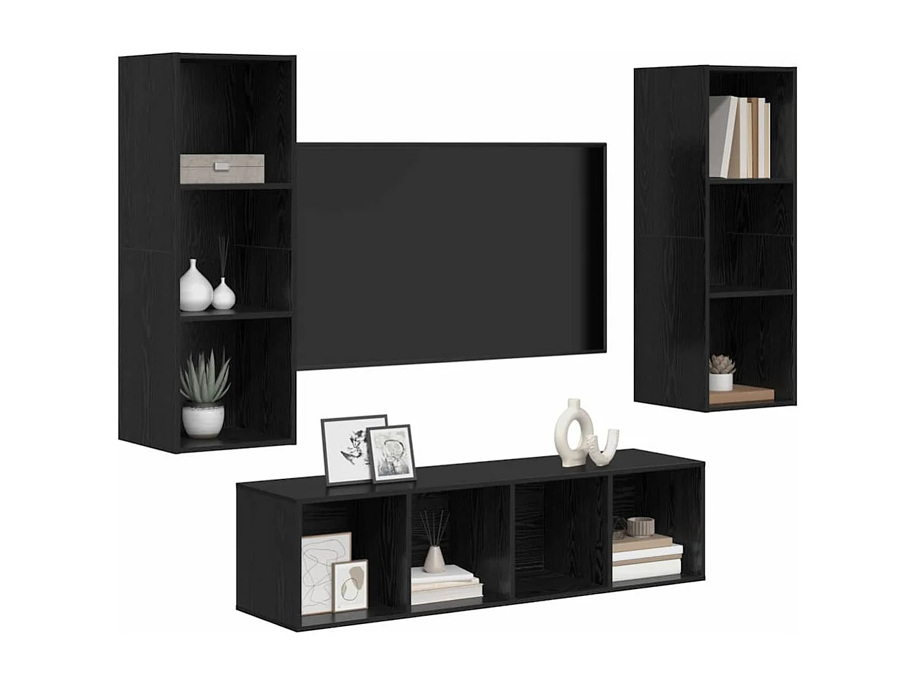 Juego de muebles de TV | Gabinete de TV | Mueble de salón 3 pcs Roble negro 37 x 37 x 142.5 cm