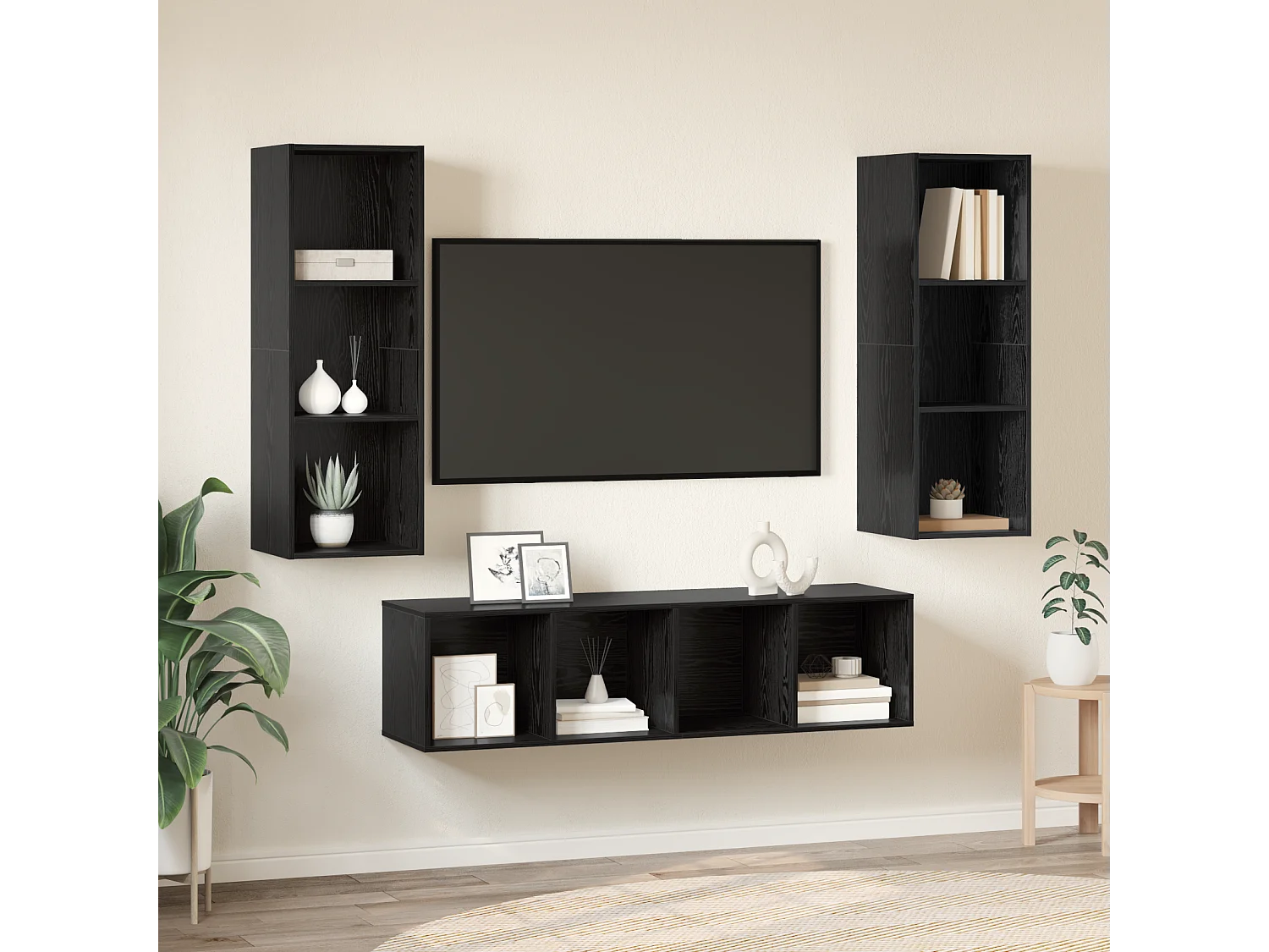 Juego de muebles de TV | Gabinete de TV | Mueble de salón 3 pcs Roble negro 37 x 37 x 142.5 cm