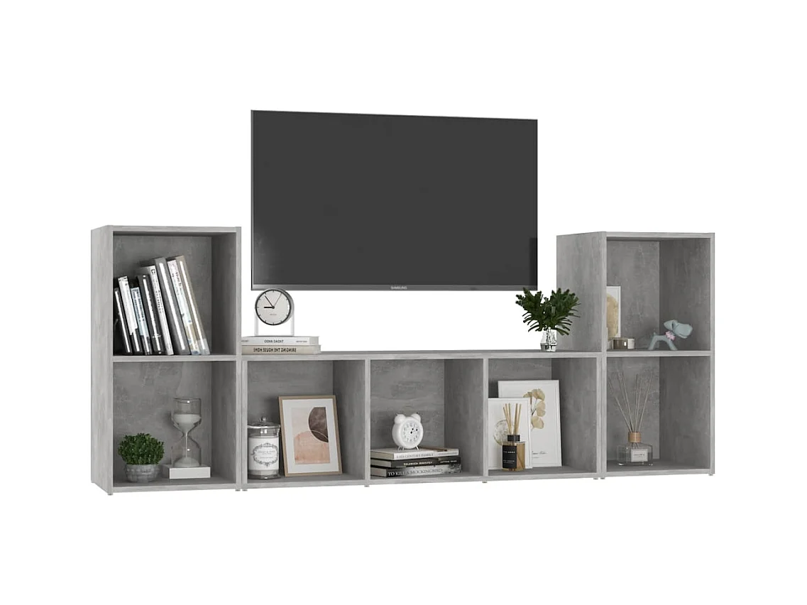 Muebles de salón | Gabinetes de TV |  Muebles de TV 3 piezas madera de ingeniería gris hormigón