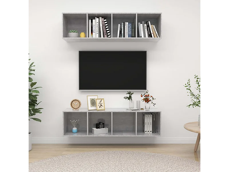 Muebles de salón | Gabinetes de TV |  Muebles de TV de pared 2 uds madera ingeniería gris hormigón