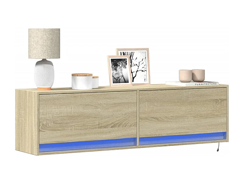 Mueble de TV | Mueble de salón de pared con luces LED roble Sonoma 140x31x38 cm