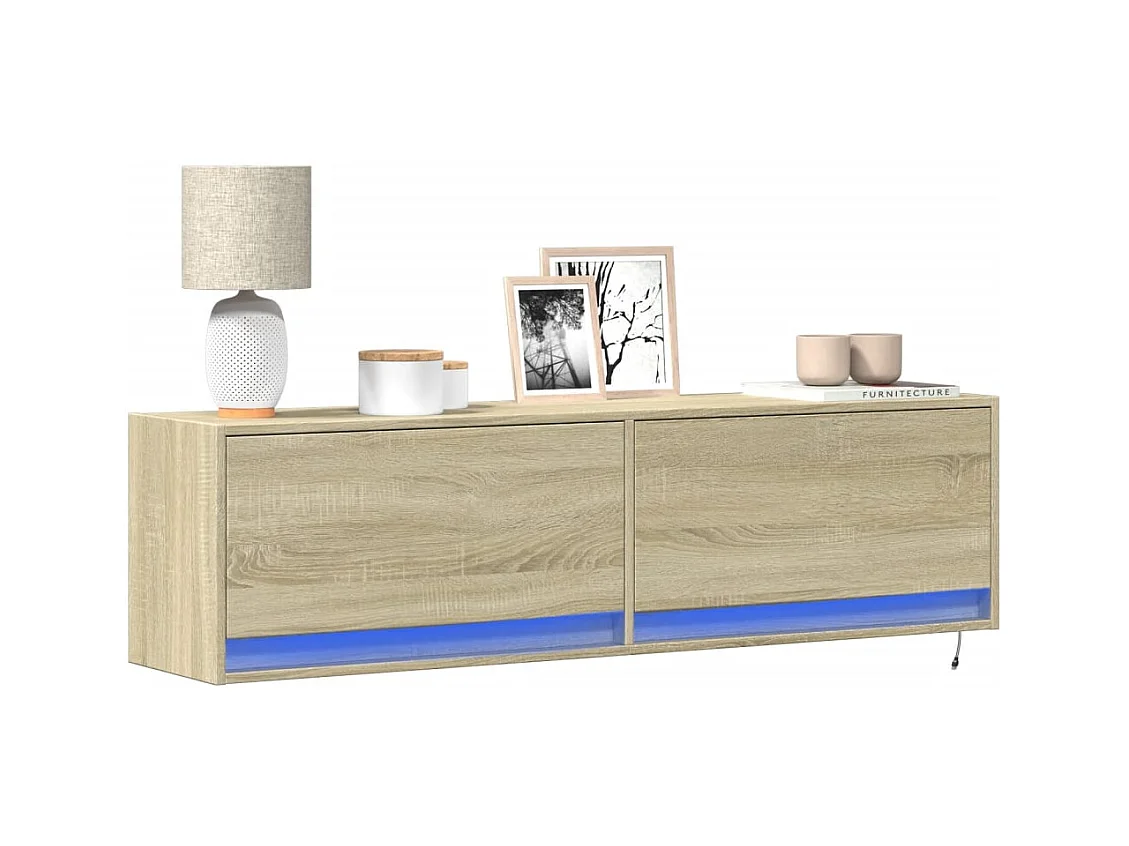Mueble de TV | Mueble de salón de pared con luces LED roble Sonoma 140x31x38 cm
