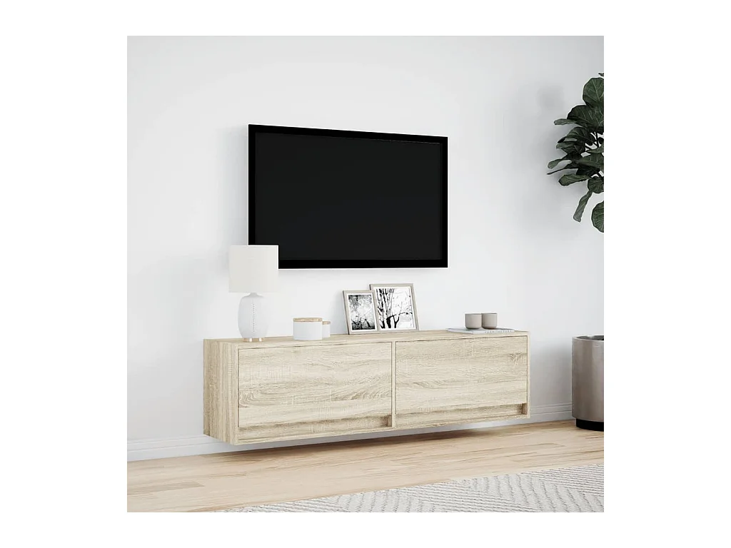 Mueble de TV | Mueble de salón de pared con luces LED roble Sonoma 140x31x38 cm