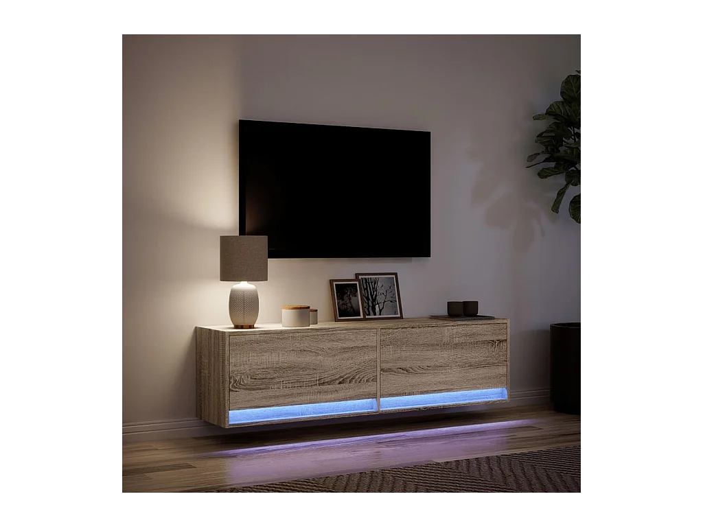 Mueble de TV | Mueble de salón de pared con luces LED roble Sonoma 140x31x38 cm
