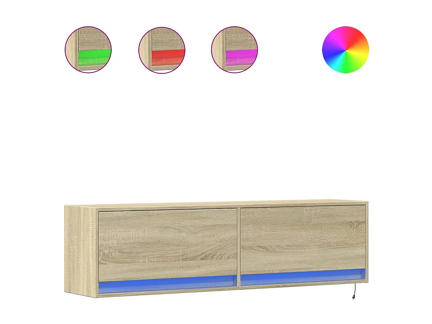 Meuble TV | Banc TV | Armoire TV mural avec lumières LED chêne sonoma 140x31x38 cm