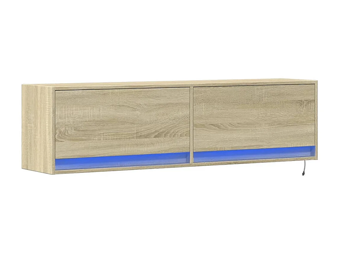 Meuble TV | Banc TV | Armoire TV mural avec lumières LED chêne sonoma 140x31x38 cm