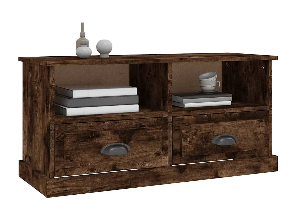 Meuble TV | Banc TV | Armoire TV chêne fumé 93x35,5x45 cm bois d'ingénierie