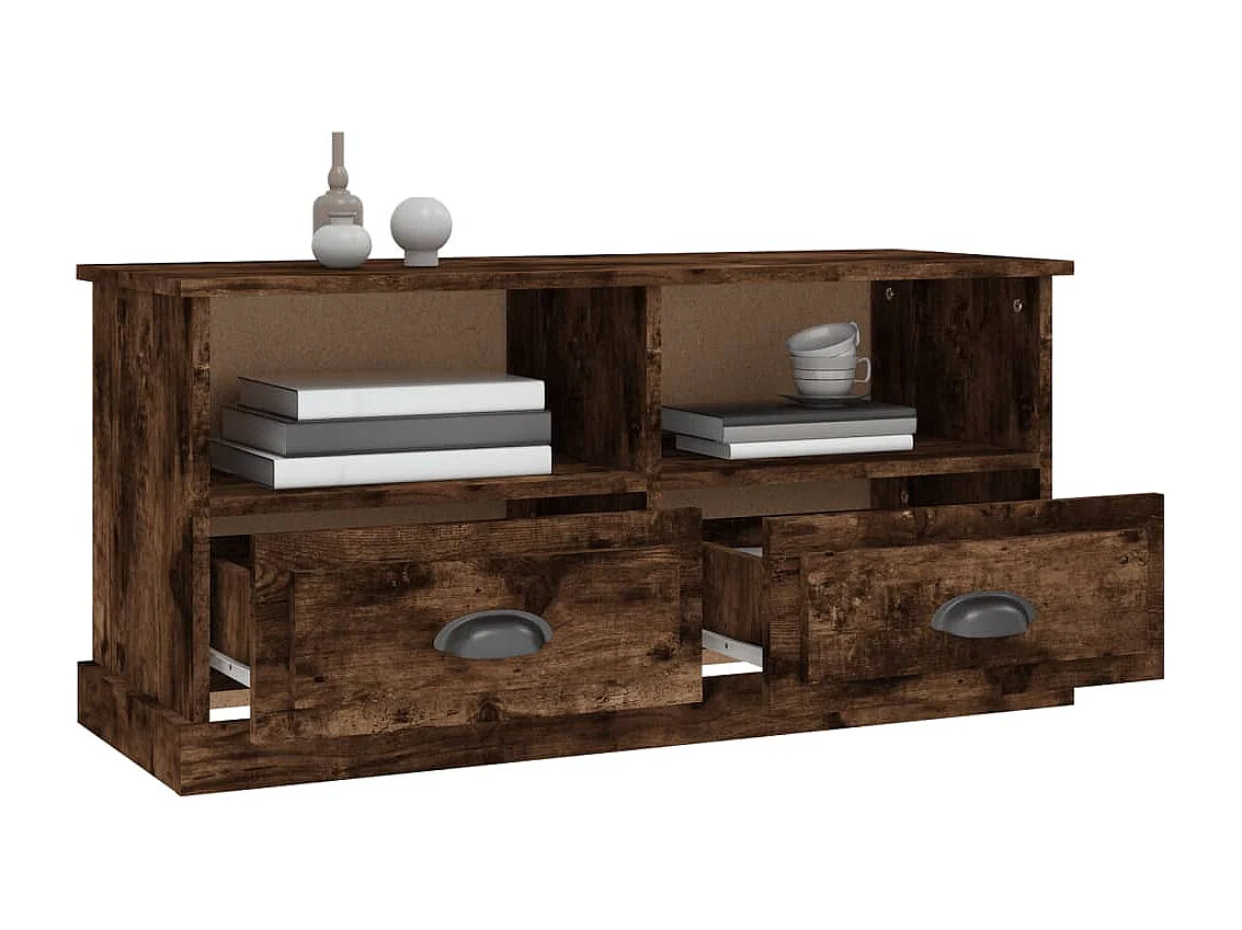 Meuble TV | Banc TV | Armoire TV chêne fumé 93x35,5x45 cm bois d'ingénierie
