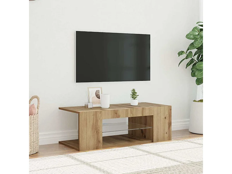 Tv-meubel | Tv-Bank | TV-kastmet LED 90x39x30 cm bewerkt hout artisanaal eiken