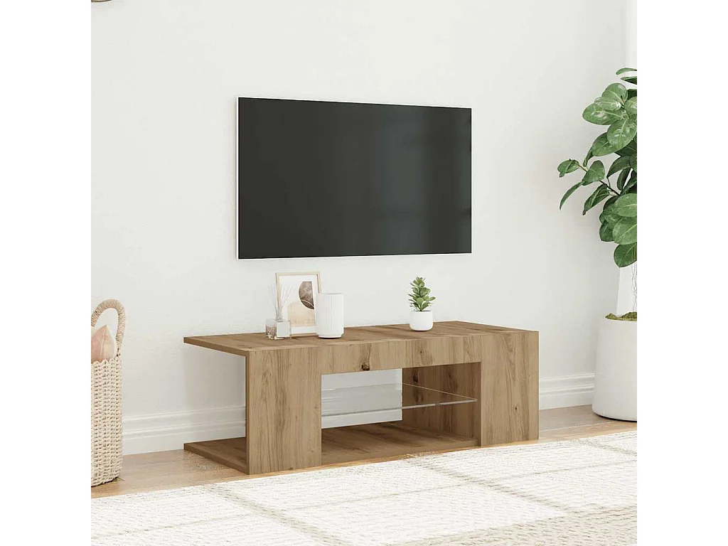 Tv-meubel | Tv-Bank | TV-kastmet LED 90x39x30 cm bewerkt hout artisanaal eiken