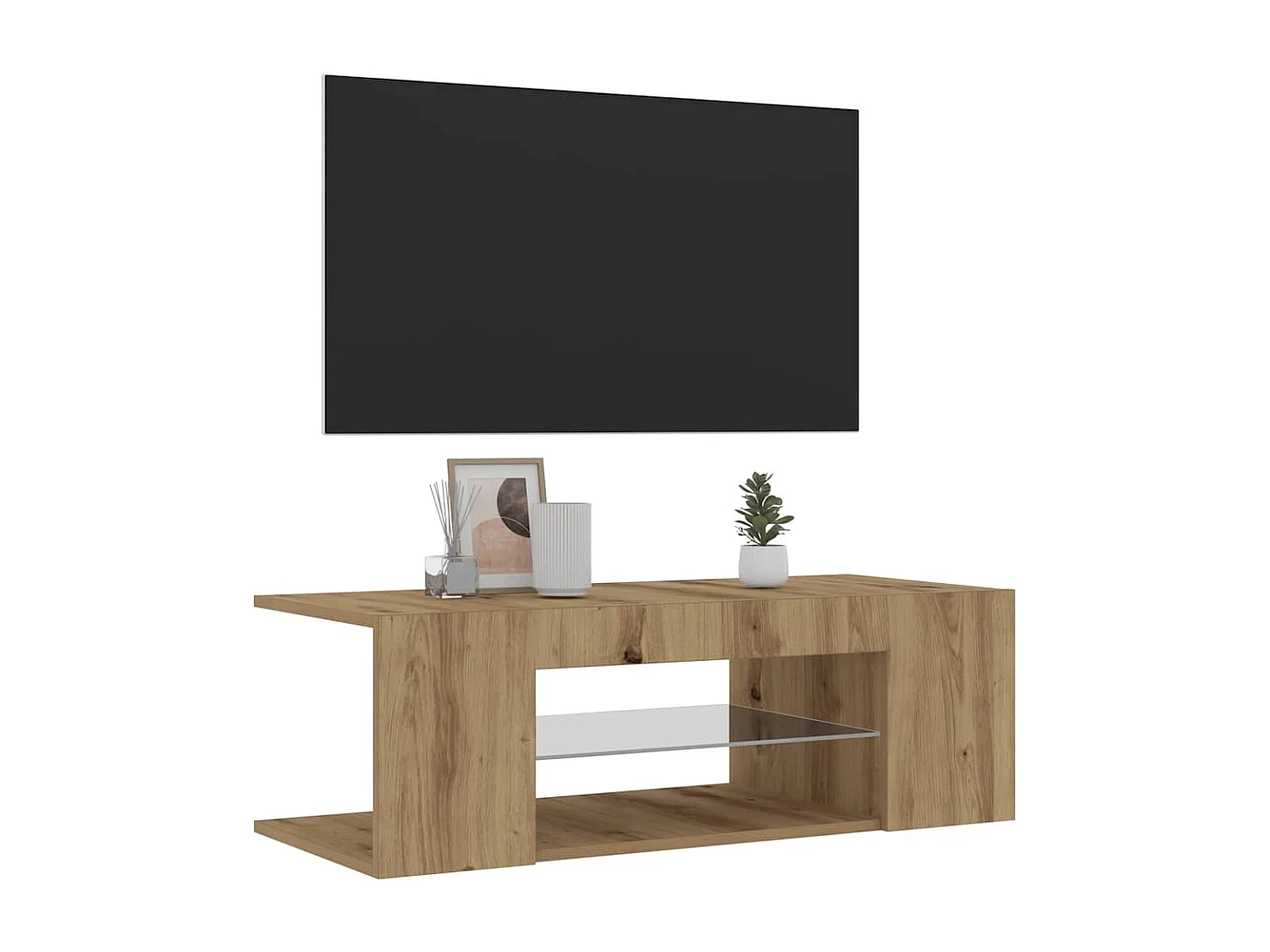 Tv-meubel | Tv-Bank | TV-kastmet LED 90x39x30 cm bewerkt hout artisanaal eiken