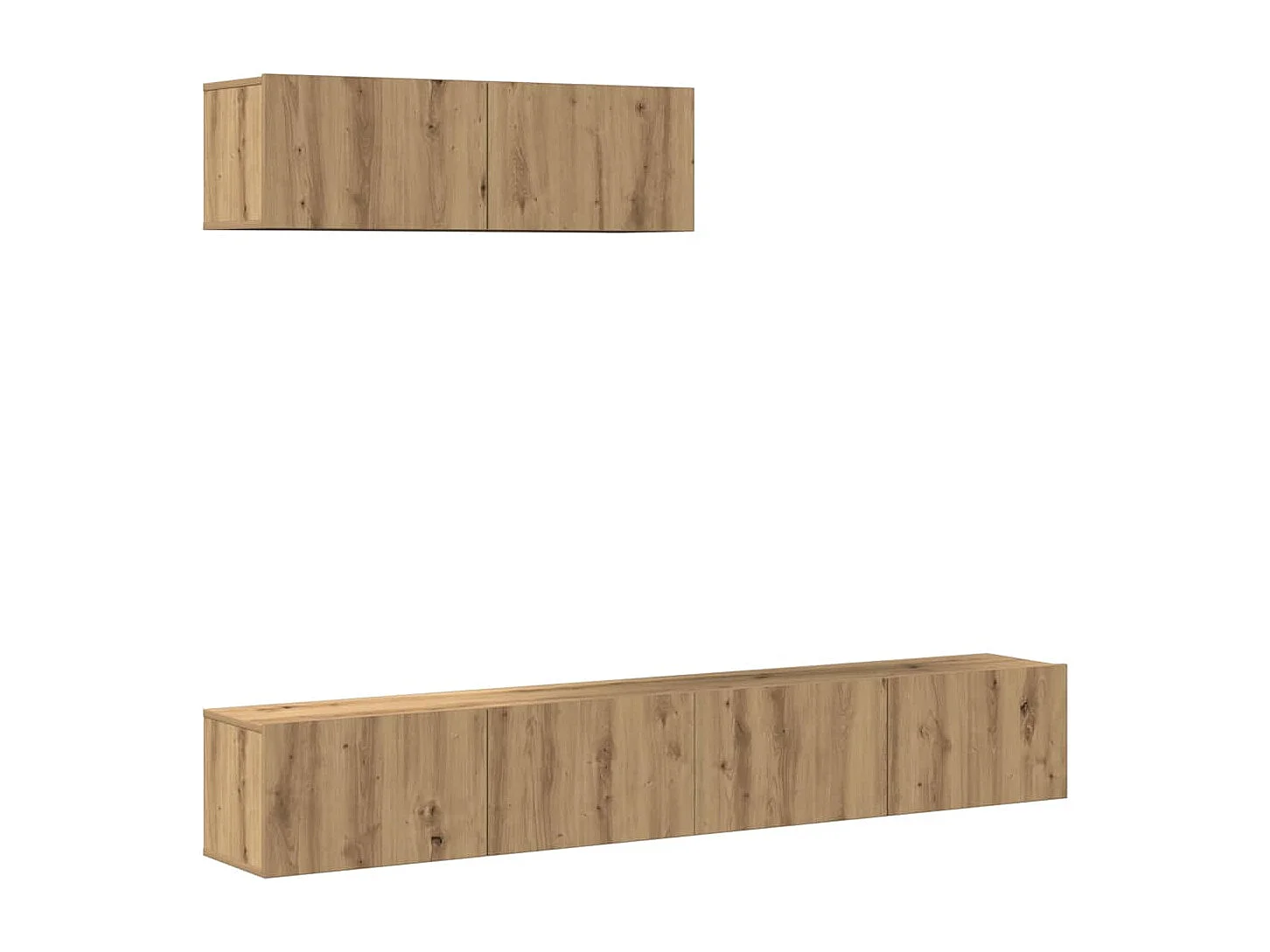 3-delig Tv-meubelset | Tv-Bank | TV-kast wandmontage bewerkt hout artisanaal eiken