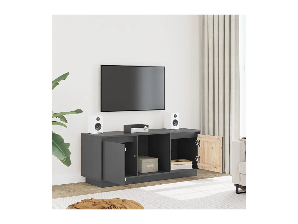 Mueble para TV  | Gabinete de TV |  Mueble de salón de madera maciza de pino gris 110,5x35x44 cm