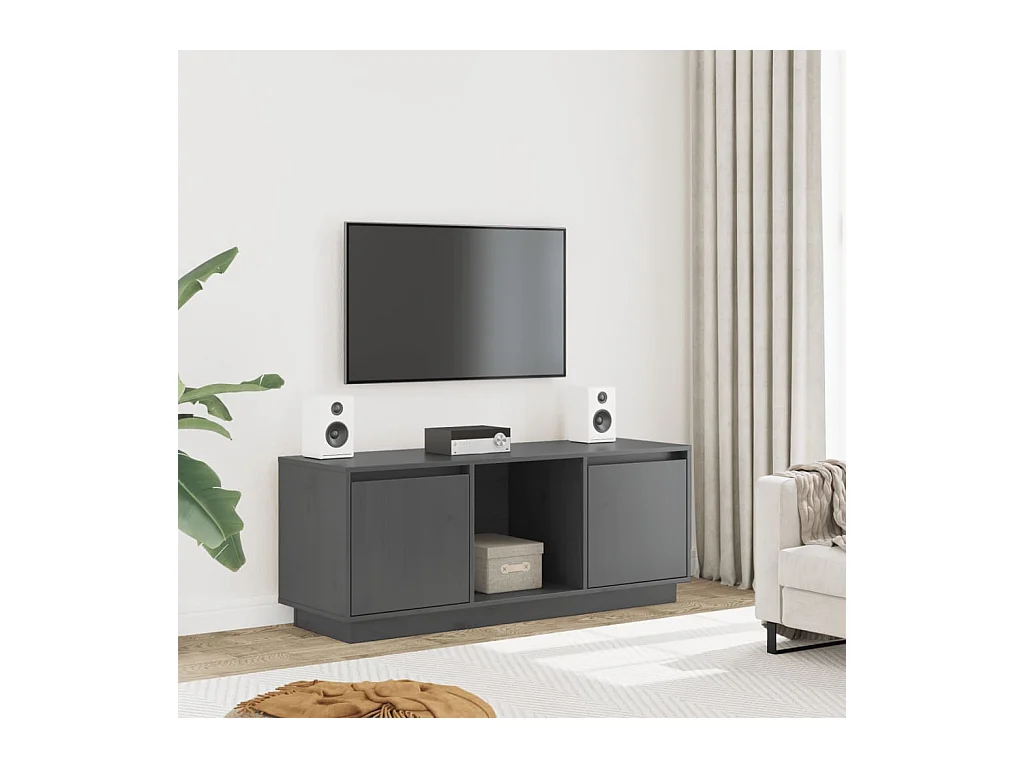 Meuble TV | Banc TV | Armoire TV Gris 110,5x35x44 cm Bois de pin massif