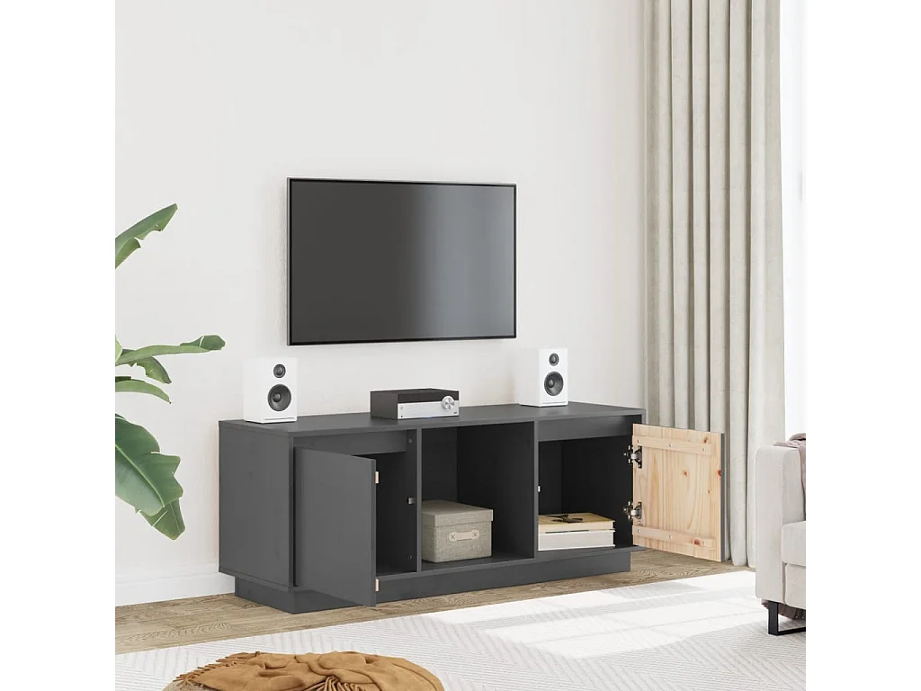 Meuble TV | Banc TV | Armoire TV Gris 110,5x35x44 cm Bois de pin massif