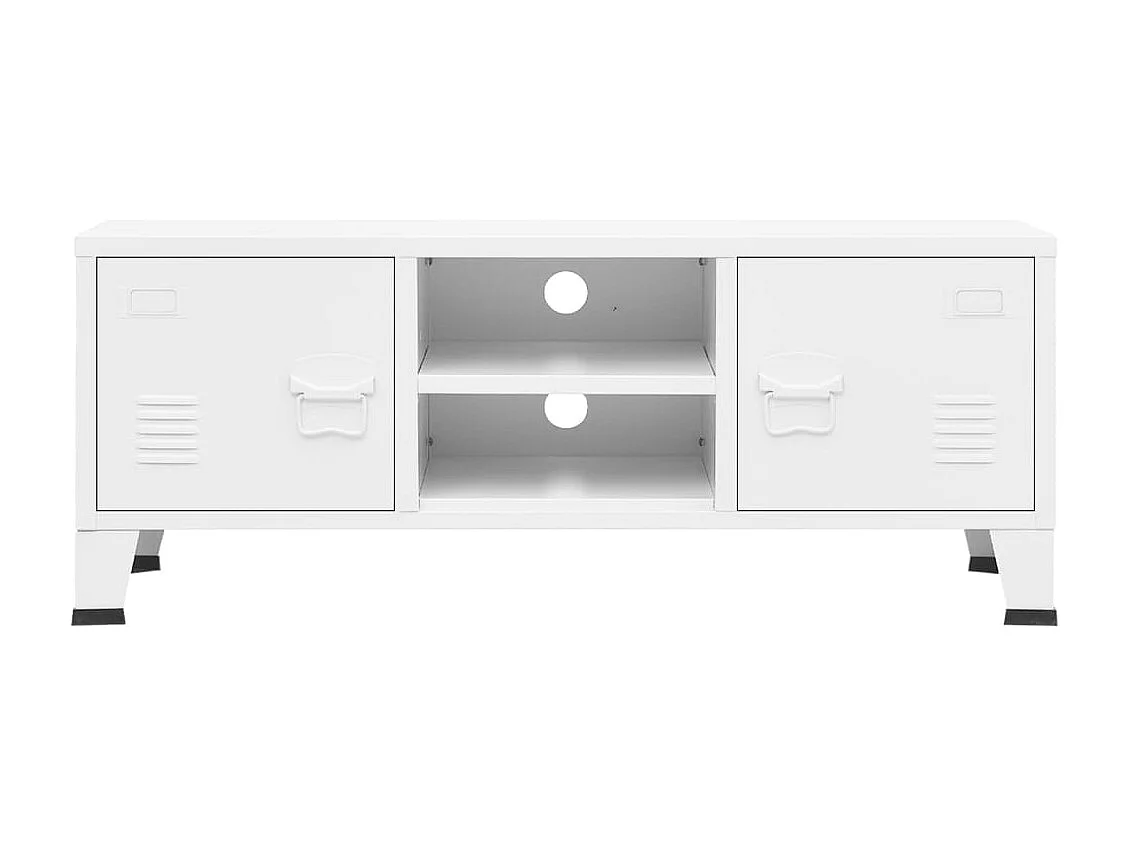 Meuble TV | Banc TV | Armoire TV industriel Blanc 105x35x42 cm Métal