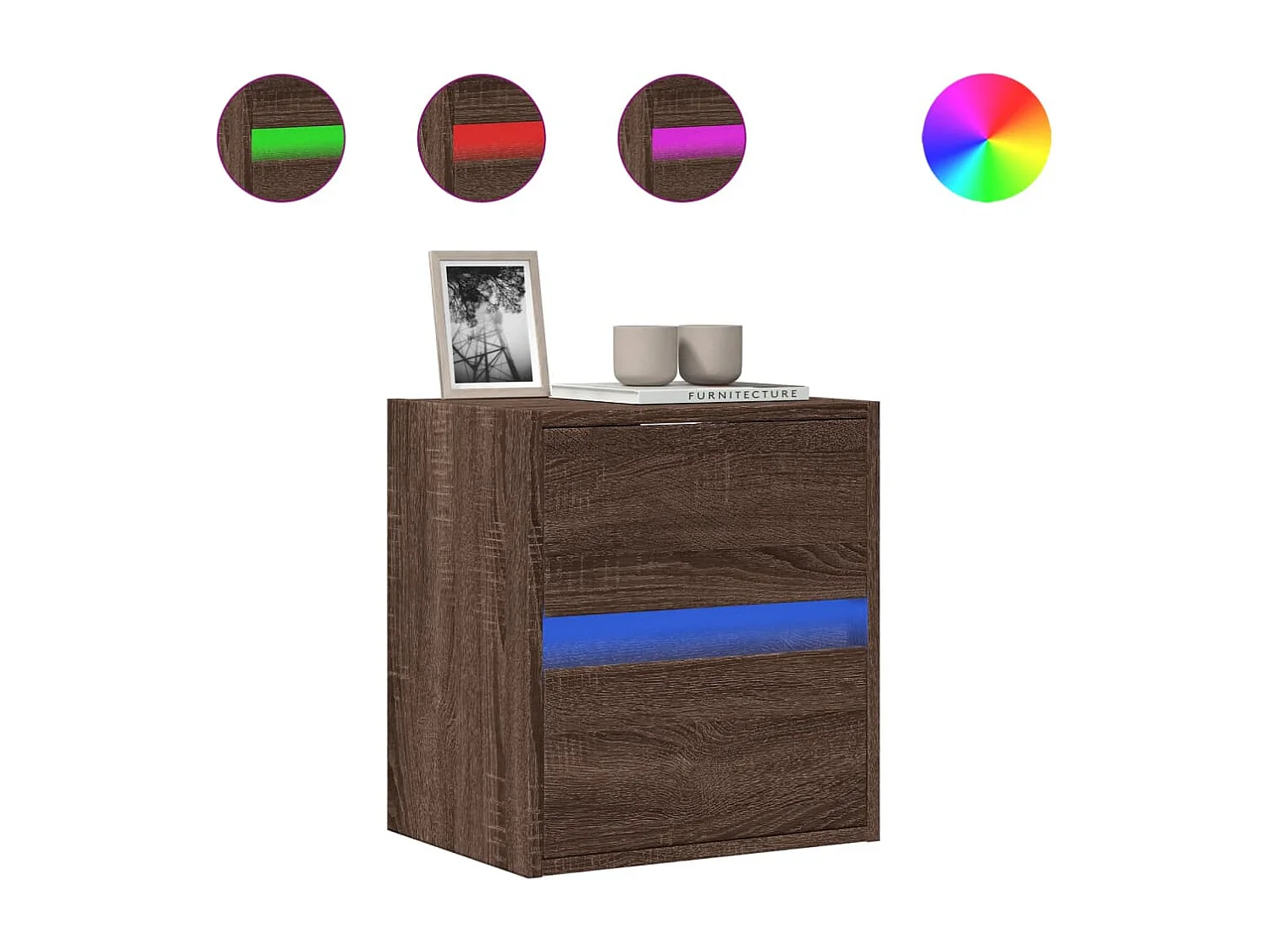 Mueble de TV | Mueble de salón de pared con luces LED marrón roble 41x31x45 cm