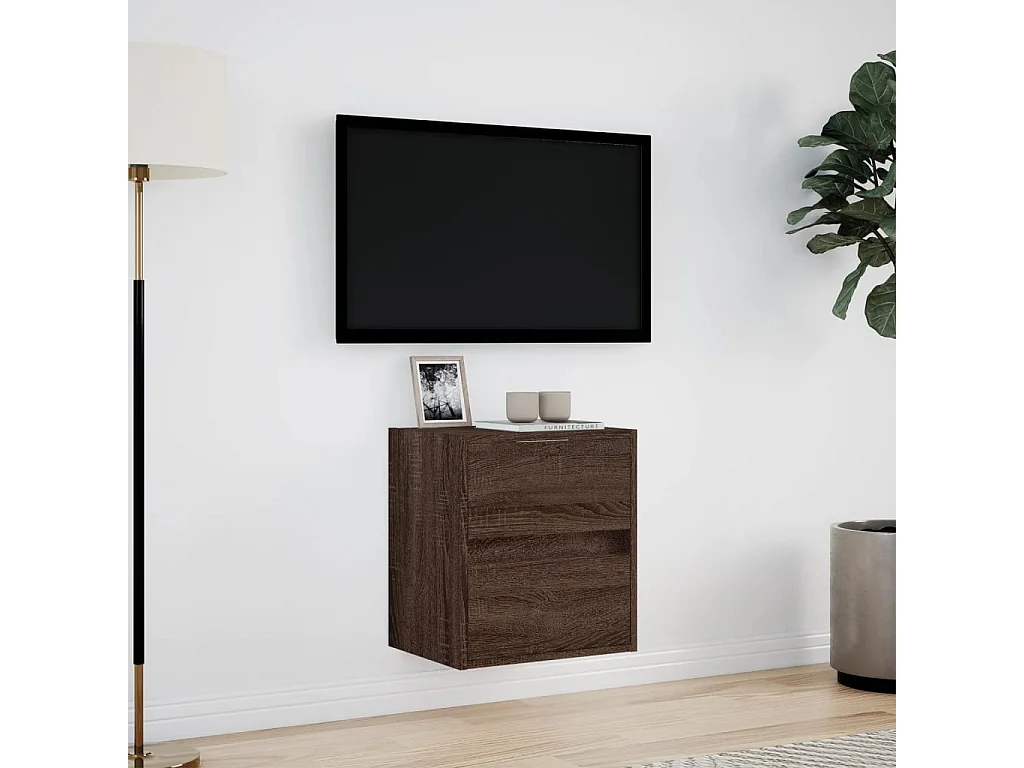 Mueble de TV | Mueble de salón de pared con luces LED marrón roble 41x31x45 cm