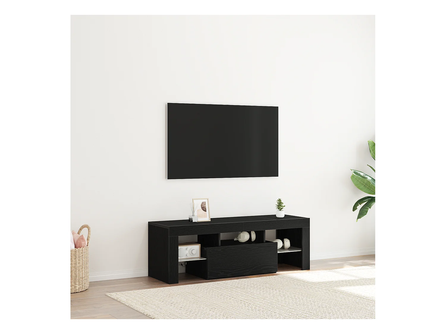 Meuble TV | Banc TV | Armoire TV avec lumière LED en chêne noir 120x35x40 cm