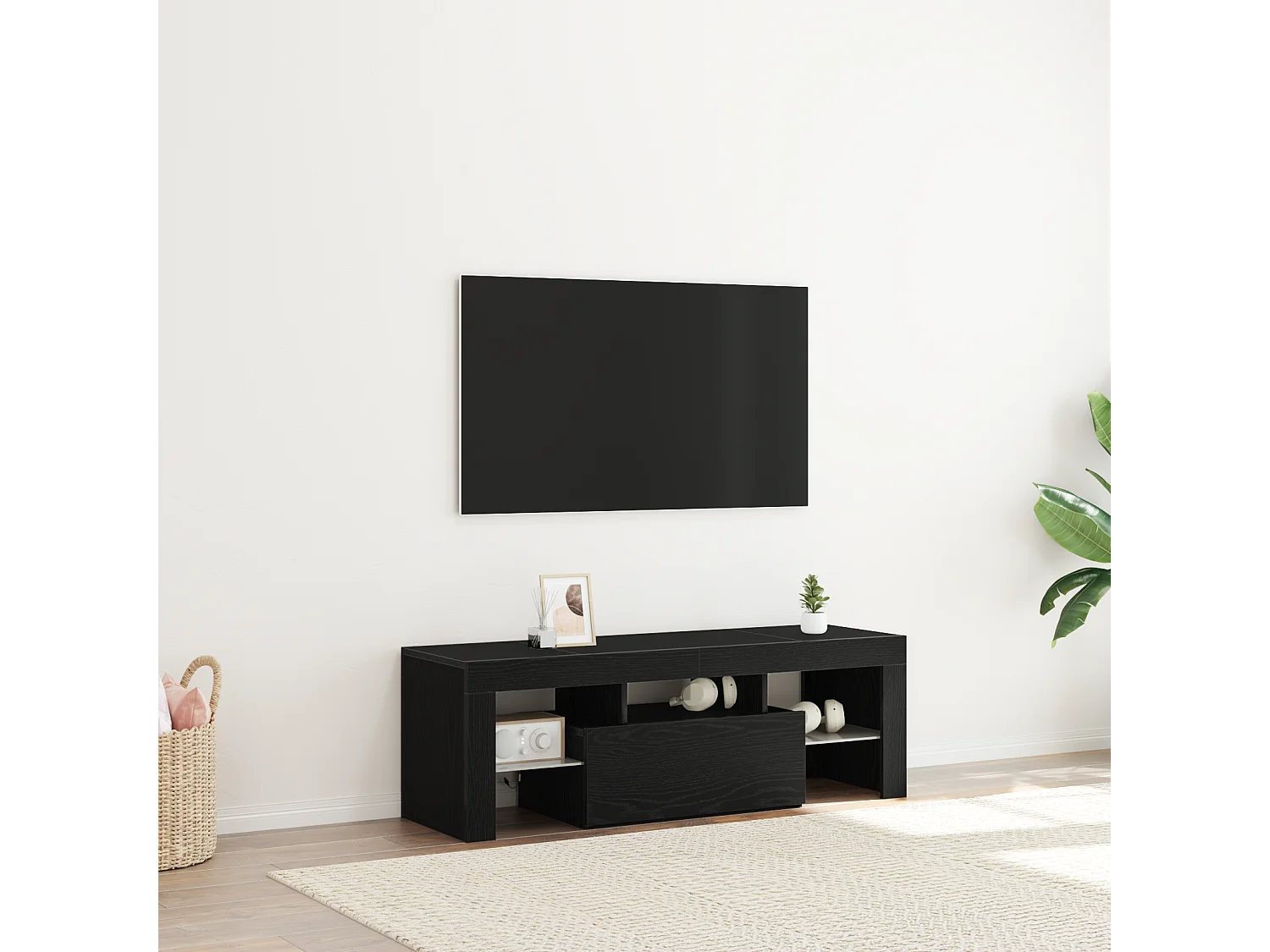 Meuble TV | Banc TV | Armoire TV avec lumière LED en chêne noir 120x35x40 cm