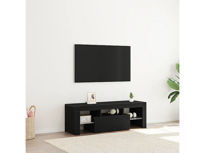 Meuble TV | Banc TV | Armoire TV avec lumière LED en chêne noir 120x35x40 cm