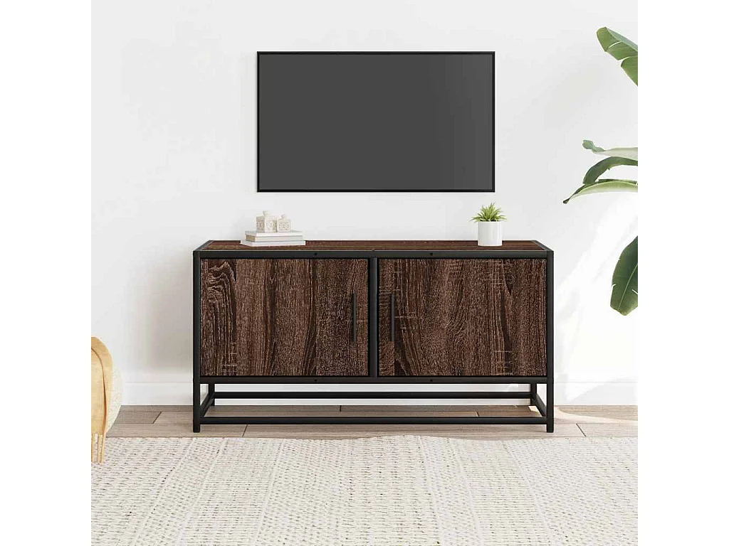 Meuble TV | Banc TV | Armoire TV chêne marron 80x34,5x40 cm bois d'ingénierie et métal