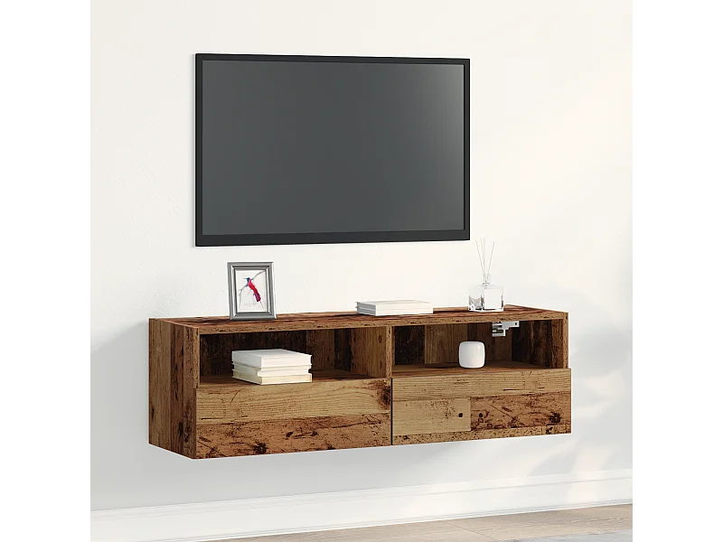 Tv-wandmeubel | TV-kast | Tv-Bank 100x30x30 cm bewerkt hout oud houtkleurig