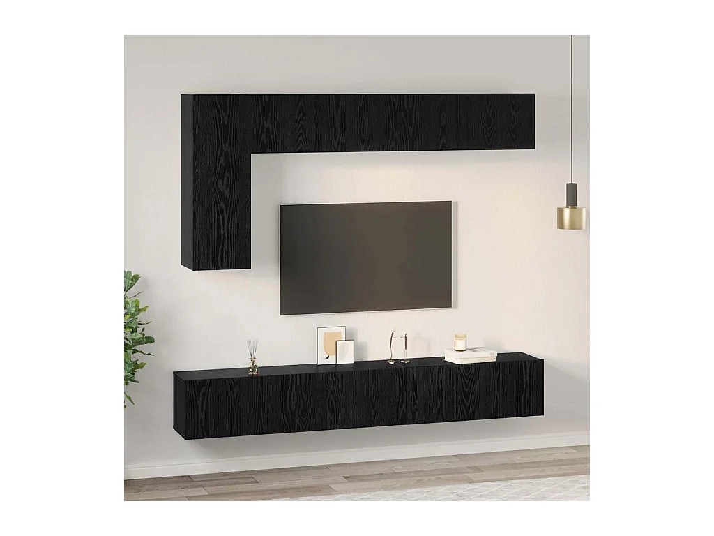 Conjunto de Mueble de TV | Mueble de salón 6 pcs Roble negro 30.5 x 30 x 90 cm