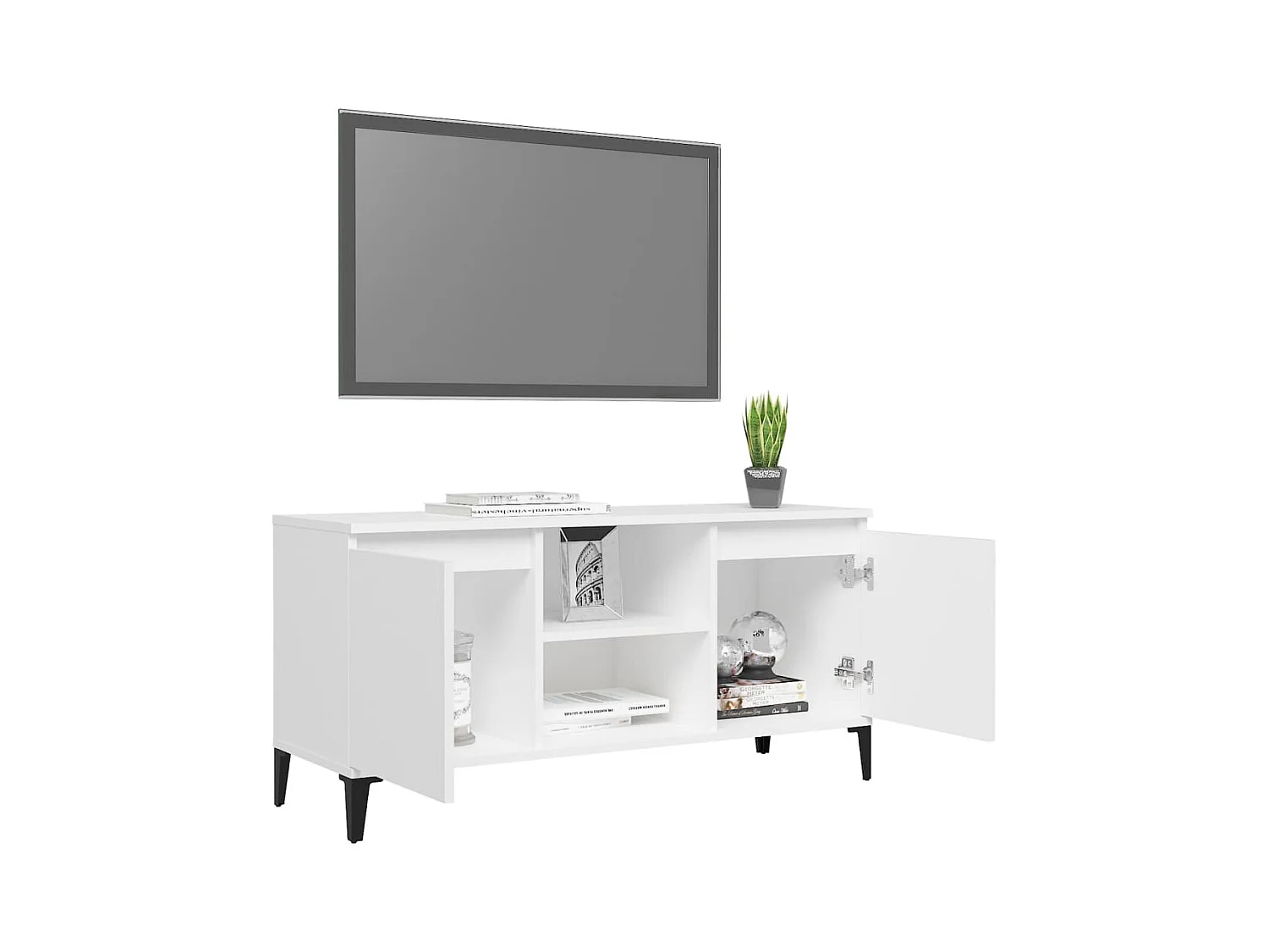 Mueble de TV | Mueble de salón con patas de metal blanco 103,5x35x50 cm