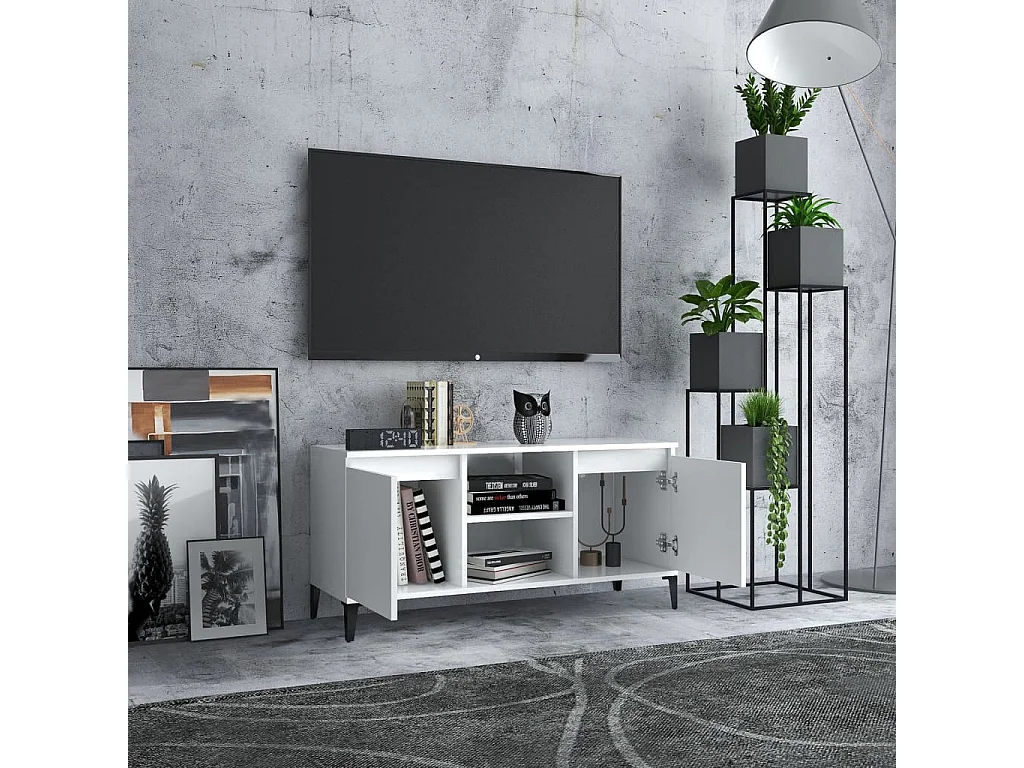 Meuble TV | Banc TV | Armoire TV avec pieds en métal Blanc 103,5x35x50 cm