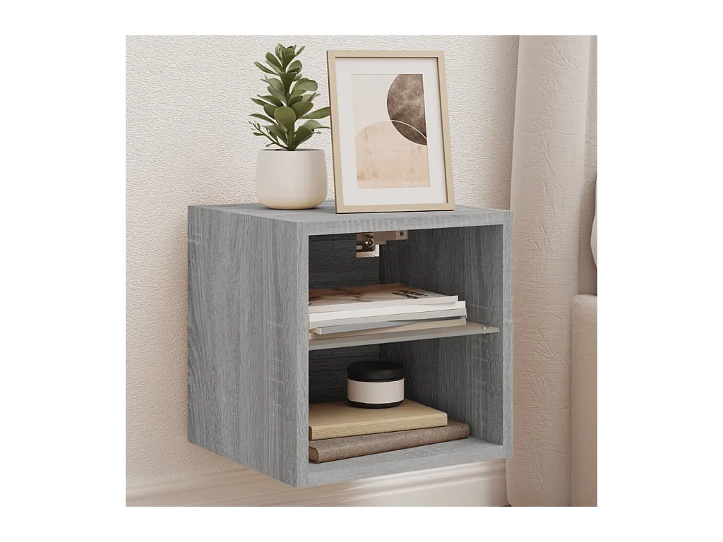 Muebles TV | Gabinetes de TV | Muebles de salón de pared luces LED 2 uds gris Sonoma 30x28,5x30 cm