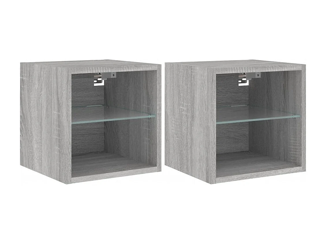Muebles TV | Gabinetes de TV | Muebles de salón de pared luces LED 2 uds gris Sonoma 30x28,5x30 cm