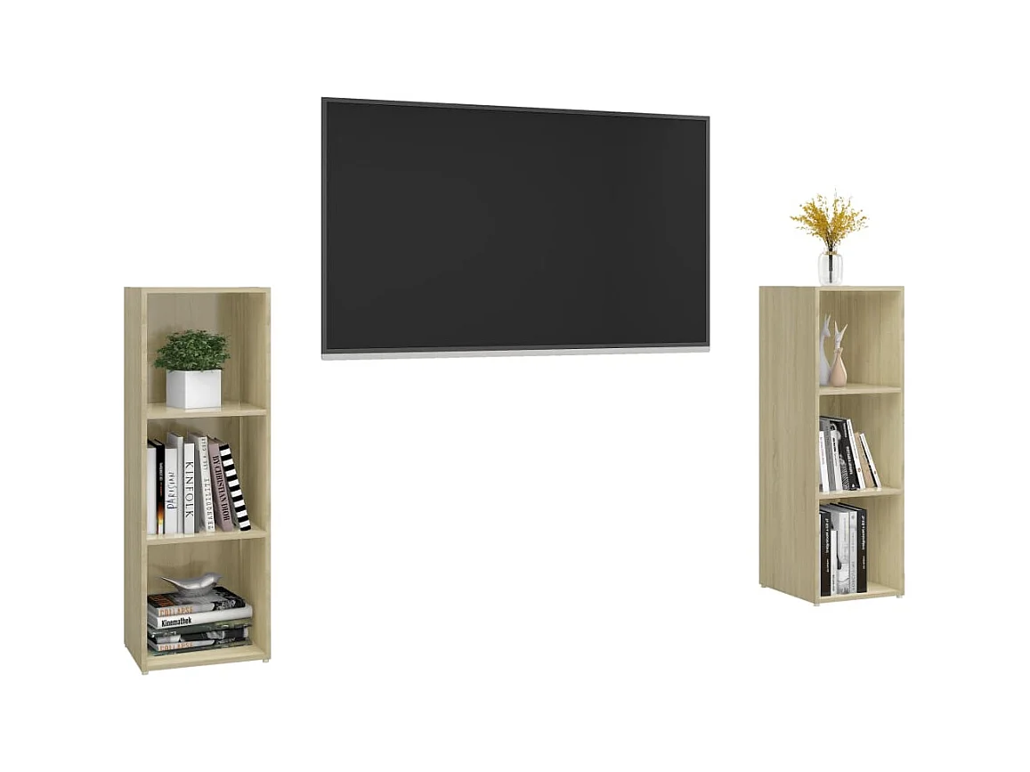 Muebles de salón | Gabinetes de TV |  Muebles de TV 2 piezas madera de ingeniería roble Sonoma
