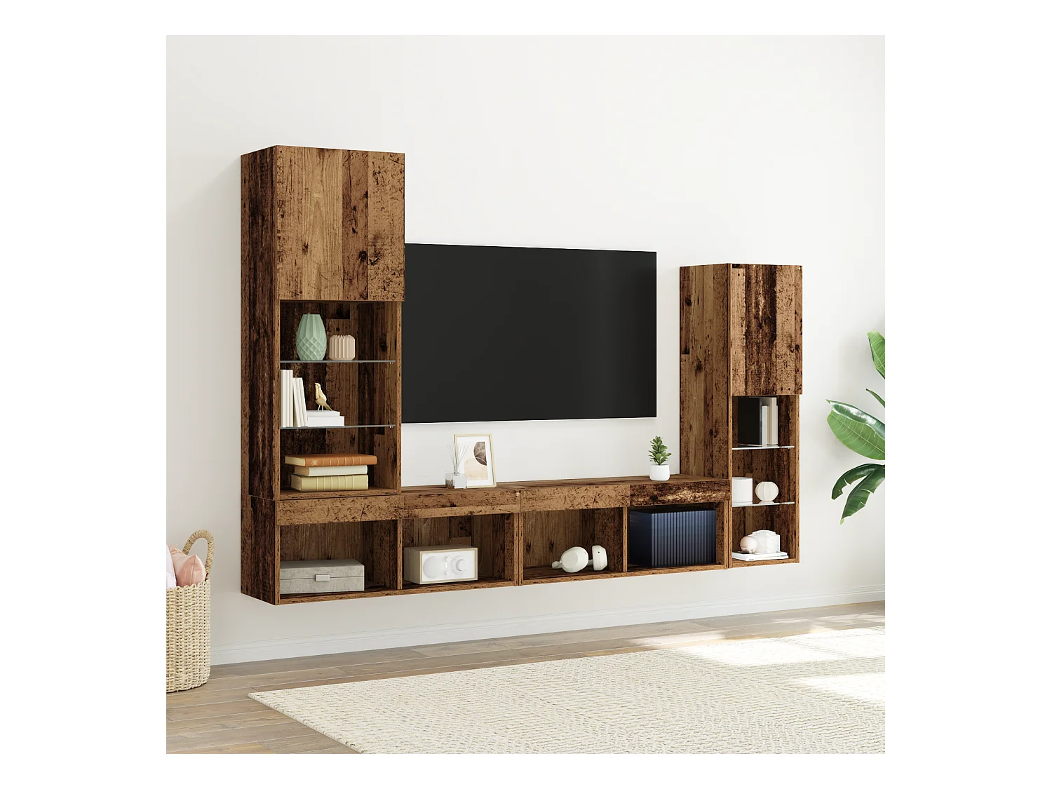 Meuble TV | Banc TV | Armoire TV avec lumières LED Bois vieilli 40.5x30x102 cm