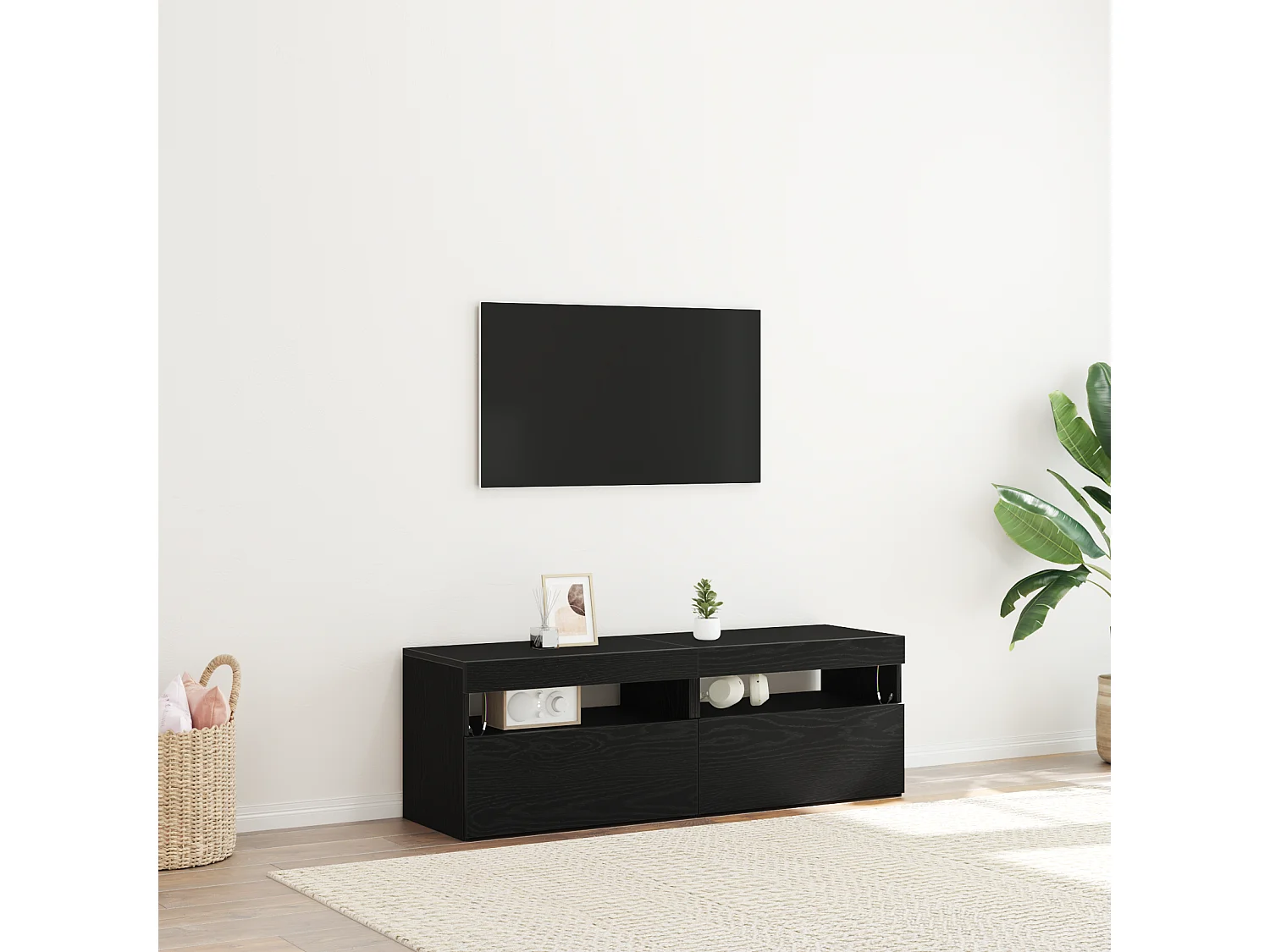 Meubles TV | Bancs TV | Armoires TV avec lumières LED 2 pcs Chêne noir 60x35x40 cm Bois d'ingénierie