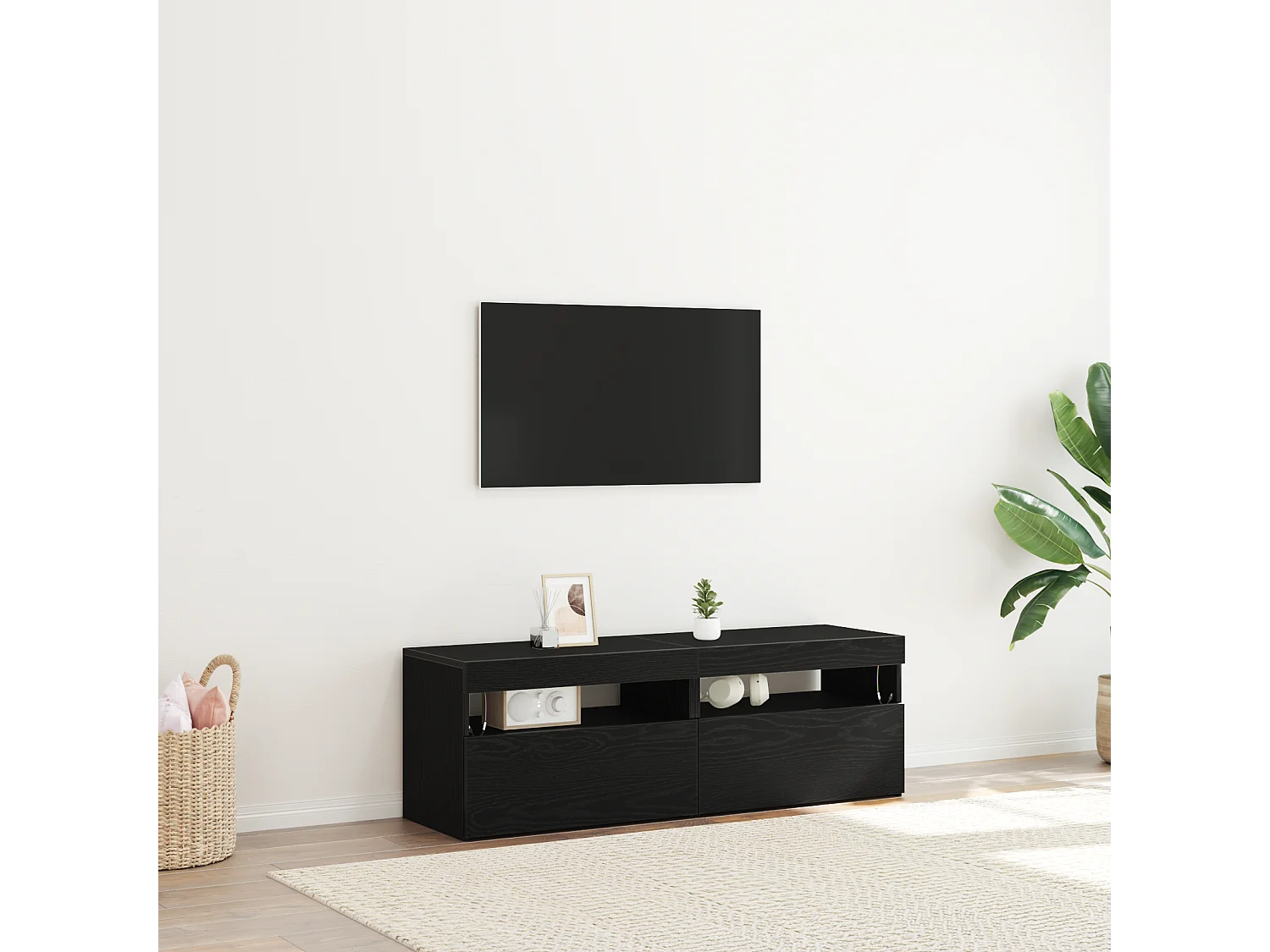 TV meubels | Tv-Banken | TV-kasten met LED Lichten 2 stuks Zwart Eiken 60x35x40 cm Geengineerd Hout