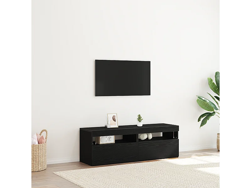 TV meubels | Tv-Banken | TV-kasten met LED Lichten 2 stuks Zwart Eiken 60x35x40 cm Geengineerd Hout