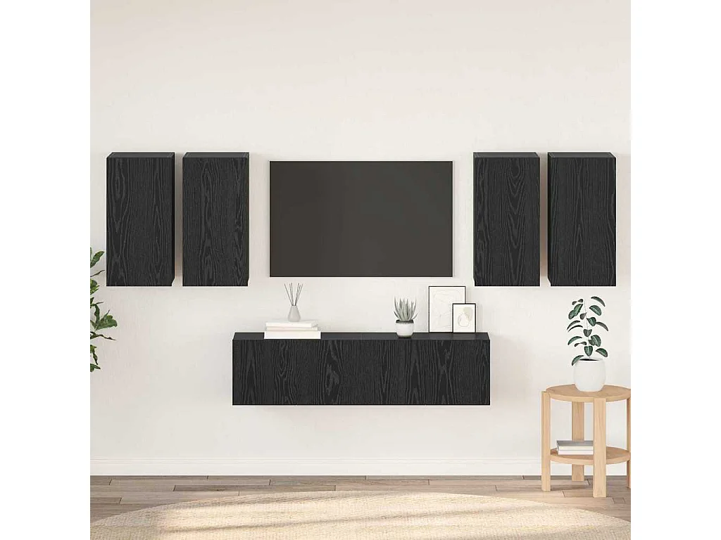 Tv-meubelset | Tv-Bank | TV-kast 6 pcs Zwart eiken 60 x 30 x 30 cm Bewerkt hout