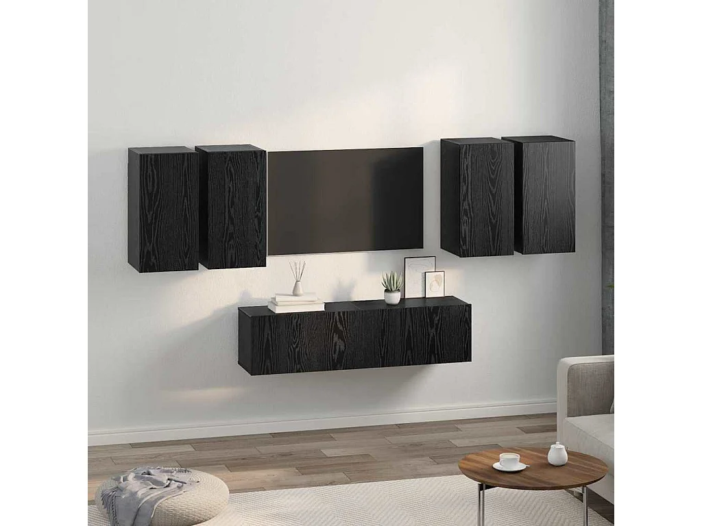 Tv-meubelset | Tv-Bank | TV-kast 6 pcs Zwart eiken 60 x 30 x 30 cm Bewerkt hout