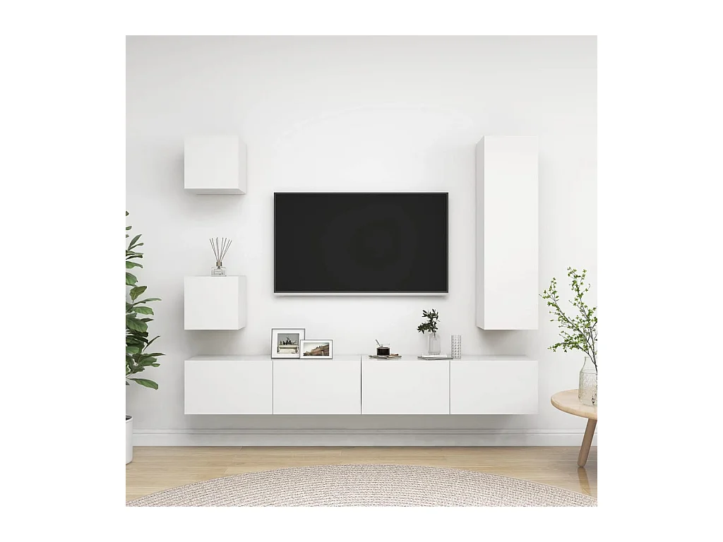 Set de muebles de salón TV | Gabinetes de TV |  Muebles de TV 5 piezas madera de ingeniería blanco