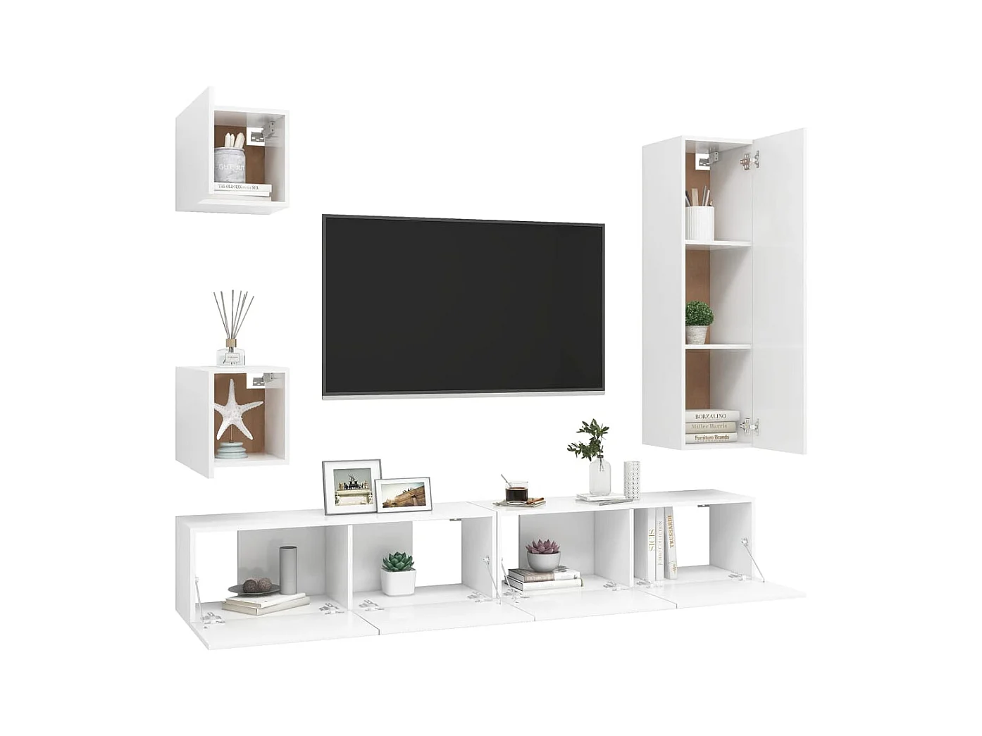 Set de muebles de salón TV | Gabinetes de TV |  Muebles de TV 5 piezas madera de ingeniería blanco