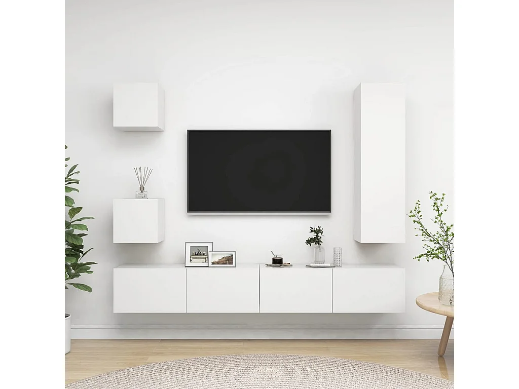 Ensemble de meubles TV | Bancs TV | Armoires TV 5 pcs Blanc Bois d'ingénierie