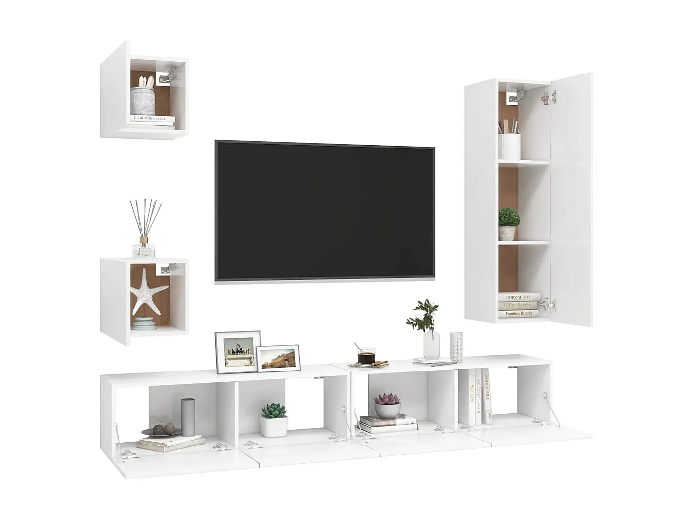Ensemble de meubles TV | Bancs TV | Armoires TV 5 pcs Blanc Bois d'ingénierie